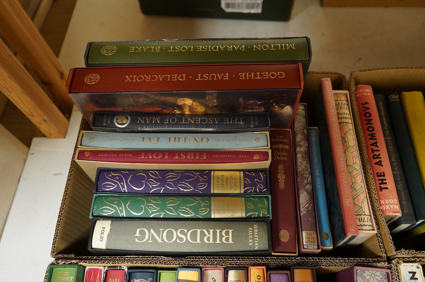 (Folio Society) Goethe, Johann Wolfgang von - Faust: Parts One and Two. Translated by David Luke ... num. illus. (some coloured); publisher's morocco backed cloth, in slipcase, folio.; Milton, John - Paradise Lost ... nu